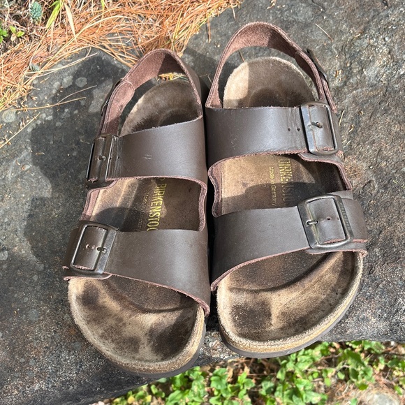 Size 39 Milano Birkenstock Dark Brown Leather Sandals - Picture 1 of 3
